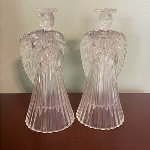 🍀NWT! VTG Avon Elegant Clear Glass Angel Candle Holders